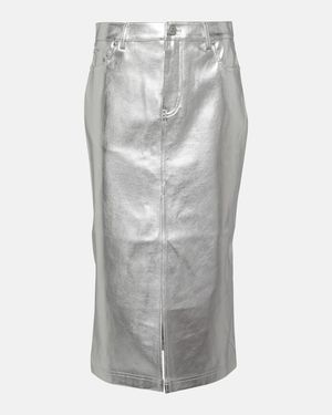 STAUD Oaklyn Metallic Faux Leather Midi Skirt - Grey