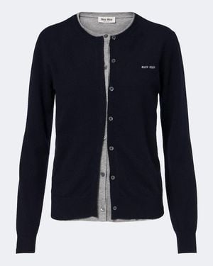 Miu Miu Cardigan De Cachemir A Capas Con Logo - Azul