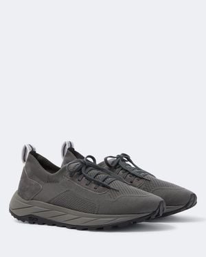 Fedeli Knitted Suede-Trimmed Trainers - Black