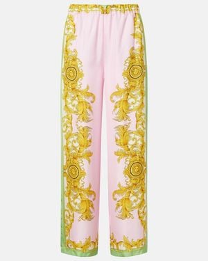 Versace Printed Silk Twill Wide-Leg Pants - Yellow
