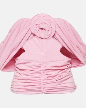 Magda Butrym Floral-Applique Ruched Off-Shoulder Top - Pink