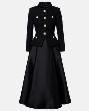 Self-Portrait Boucle Taffeta Midi Dress - Black