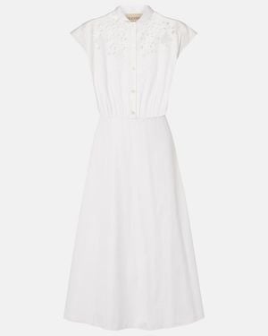 Valentino Guipure Lace-Trimmed Cotton Midi Dress - White