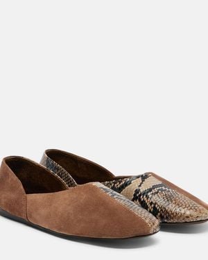 KHAITE Jane Snake-Effect Leather And Suede Ballet Flats - Brown