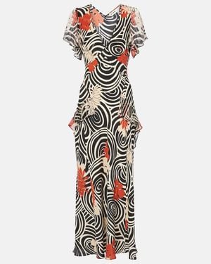 RIXO London Evie Printed Ruffled Silk Maxi Dress - Metallic