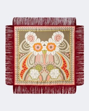 La DoubleJ Fringed Printed Silk Twill Scarf - Red