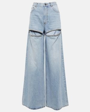 Area Cutout Embellished High-Rise Wide-Leg Jeans - Blue