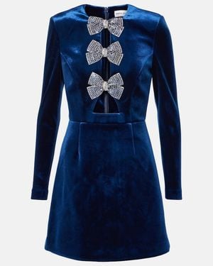Rebecca Vallance Vivicia Bow-Detail Velvet Minidress - Blue