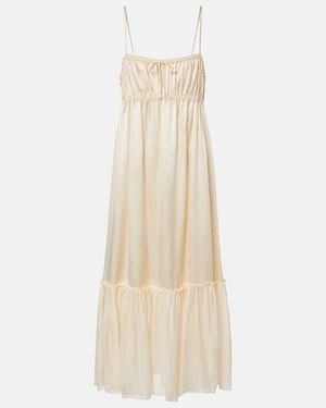 Ulla Johnson Vestido Midi Marielle De Seda Fruncido - Neutro