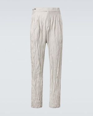 ZEGNA Striped Silk Straight Trousers - White