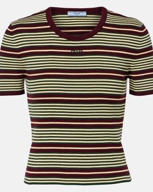Prada Striped Cotton-Blend T-Shirt - Black