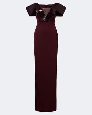 David Koma Sequined Satin Off-Shoulder Gown - Purple