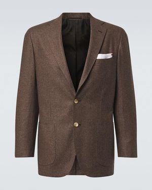 Kiton Prince Of Wales Check Virgin Wool Blazer - Brown