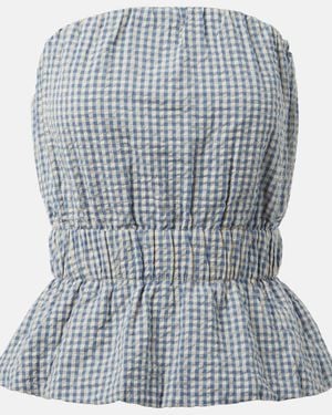 Posse Aurelia Gingham Strapless Cotton Top - Blue
