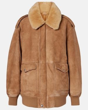 Prada Shearling-Trimmed Suede Jacket - Brown