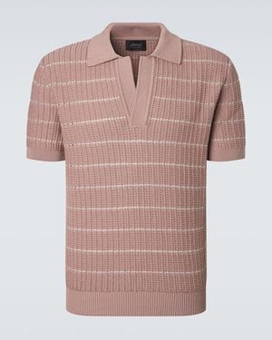 Brioni Embroidered Cotton And Linen Polo Shirt - Pink