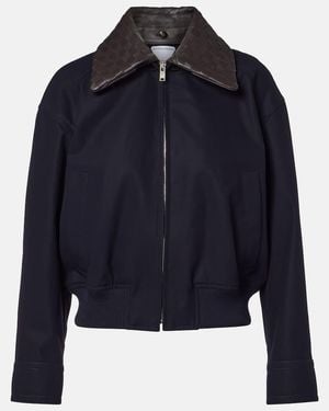 Bottega Veneta Leather-Trimmed Cotton Twill Blouson Jacket - Blue