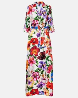 Dolce & Gabbana Floral Belted Silk Satin Maxi Dress - Red
