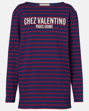 Valentino Chez Striped Cotton Jersey Top - Purple