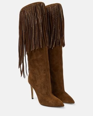 Paris Texas Fringed Embellished Suede Knee-High Boots - Brown
