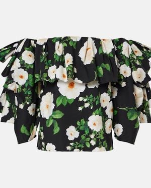 Carolina Herrera Floral Off-Shoulder Top - Green