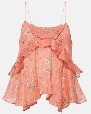 Isabel Marant Anissa Floral Cotton And Silk Tank Top - Pink