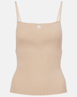 Courreges Logo Ribbed-Knit Tank Top - Natural