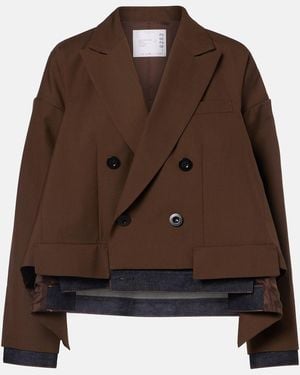 Sacai Denim-Trimmed Jacket - Brown
