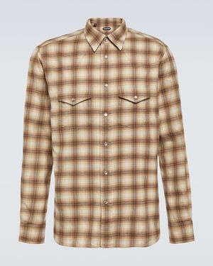 Tom Ford Checked Cotton Blend Oxford Shirt - Brown