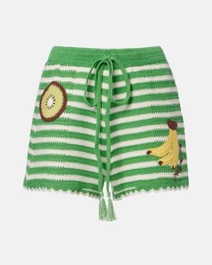 ALÉMAIS Embroidered Striped Cotton Shorts - Green