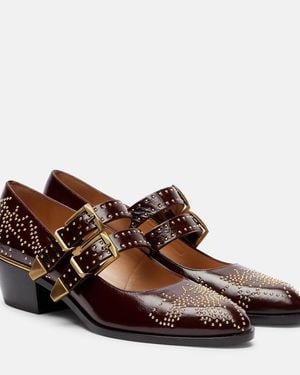 Chloé Susanna 40 Studded Leather Mary Jane Court Shoes - Brown