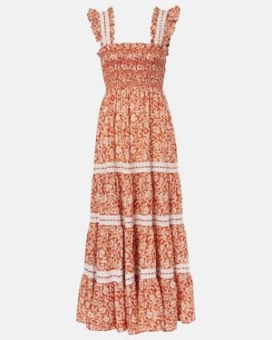 RIXO London Aubrie Floral Smocked Cotton Midi Dress - Orange