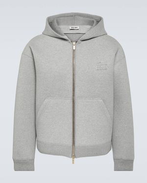 Miu Miu Embroidered Cotton Jersey Hoodie - Grey