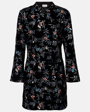 RIXO London Delphina Embroidered Velvet Minidress - Black