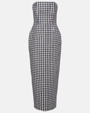 Posse Romeo Gingham Strapless Linen Maxi Dress - White