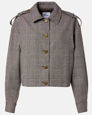 Self-Portrait Checked Cotton And Linen Jacket - Grey
