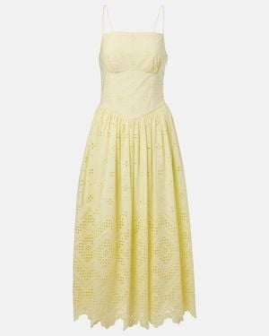 Self-Portrait Broderie Anglaise Cotton Midi Dress - Yellow