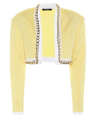 Balmain Exclusivo En Mytheresa – Chaqueta De Punto Cropped Con Cadena - Yellow