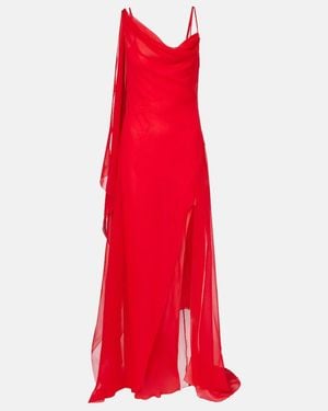 Blumarine Asymmetric Draped Silk Georgette Gown - Red