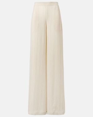 JOSEPH Mawn Pleated Jacquard Wide-Leg Pants - Natural