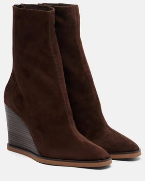 Aquazzura Saint Honore 85 Suede Wedge Ankle Boots - Brown