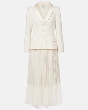 Self-Portrait Midikleid Aus Boucle Und Chiffon Mit Spitze - Natur