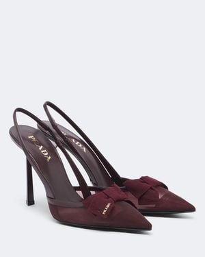 Prada Bow-Detail Mesh Slingback Pumps - Purple