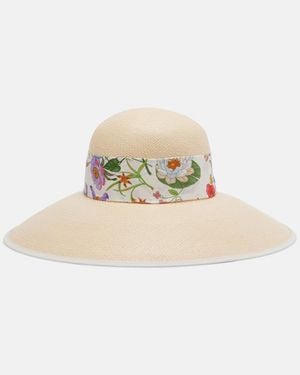 Gucci Floral Silk-Trimmed Sun Hat - Natural