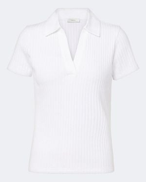 Vince Ribbed-Knit Cotton-Blend Polo Shirt - White
