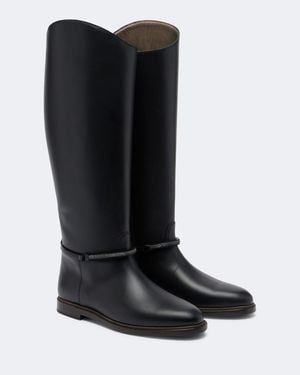 Brunello Cucinelli Botas Altas De Piel Con Cuentas Monili - Negro