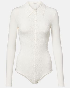 Magda Butrym Embroidered Cotton-Blend Bodysuit - White