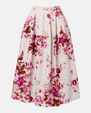 Erdem Floral Cotton Poplin Midi Skirt - Pink