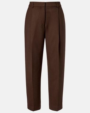 TOTEME Pleated Cropped Straight Trousers - Brown