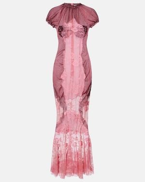 The Attico Sheer Lace And Mesh Maxi Dress - Pink